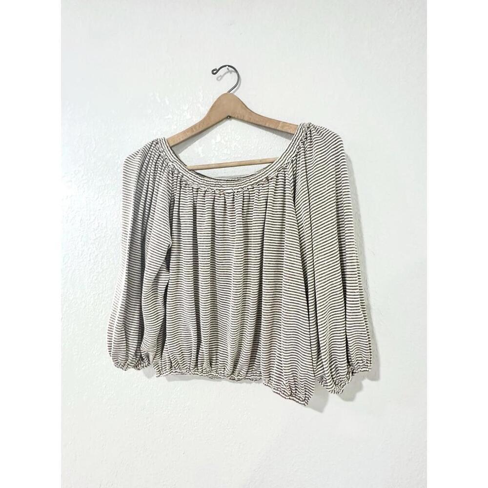 Max Studio London Womens Crop Top Blouse 3/4 Length Long Sleeve Stripe Size L